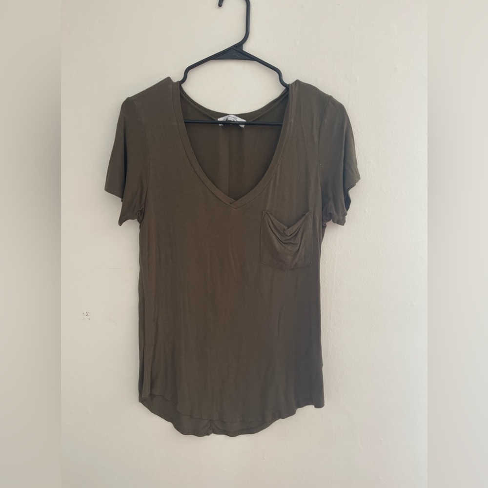 Long olive green v-neck, Another Love size small